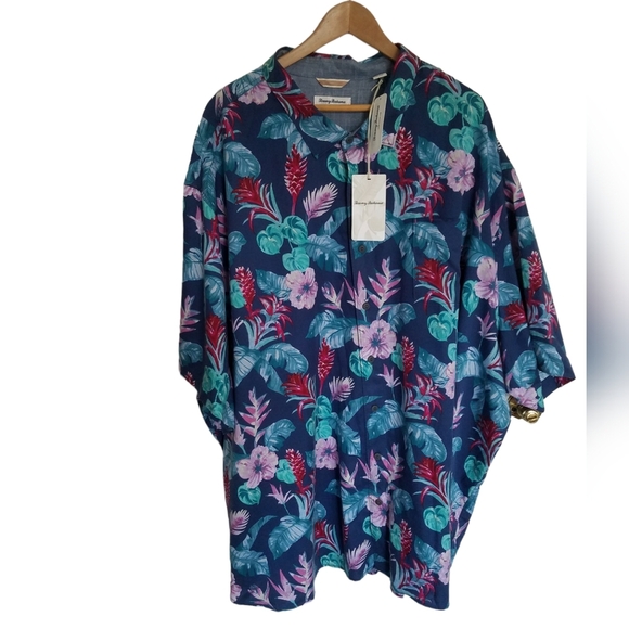 NWT Tommy Bahama  Men's Floral Hawaiian Short Sleeve Shirt Blue Size 5XLB Tencel - Picture 1 of 14